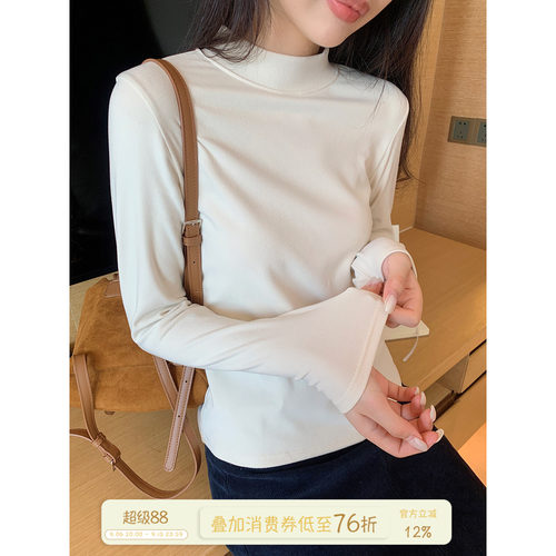 馨帮帮Bra纯色半高领修身打底衫
