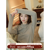 馨帮帮Bra 打底衫 半高领条纹磨毛保暖上衣女秋冬内搭修身 显瘦长袖