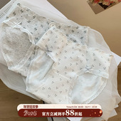 女螺纹舒适纯棉抑菌裆中腰三角裤 馨帮帮Bra 甜美碎花蕾丝边内裤