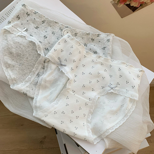 馨帮帮Bra 甜美碎花蕾丝边内裤 女螺纹舒适纯棉抑菌裆中腰三角裤