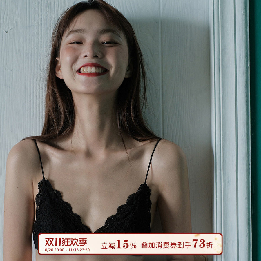 馨帮帮Bra 夏季薄款细肩带性感蕾丝三角杯小胸内衣女无钢圈文胸