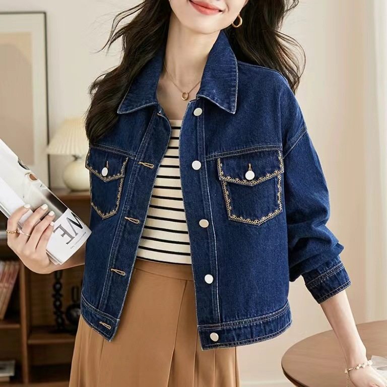 高端新工艺牛仔外套女短款2024秋季新款小个子高级感刺绣夹克上衣,男装,牛仔外套,淘宝优惠券,粉丝福利购,淘宝优惠卷