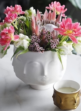 现货美国Jonathan Adler女性脸陶瓷器花瓶装饰大碗花盆样板房正品