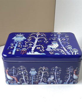 芬兰Iittala蓝色马口铁方盒 储物零食罐魔幻森林北欧图案童趣正品