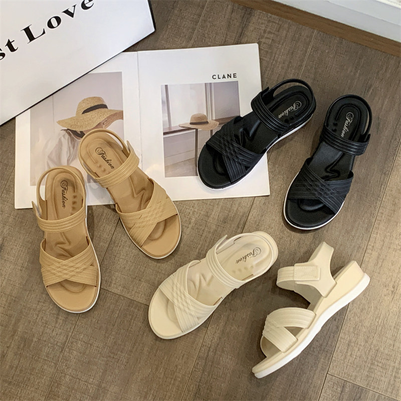 新款时尚拼色凉鞋夏季女士厚底交叉带沙滩女鞋休闲外穿凉鞋,女鞋,休闲凉鞋,淘宝优惠券,粉丝福利购,淘宝优惠卷