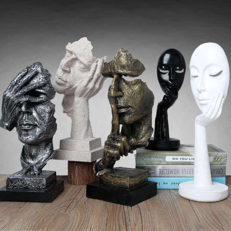 欧式现代抽象人物雕像客厅艺术装饰摆设沉默是金不听不看树脂摆件