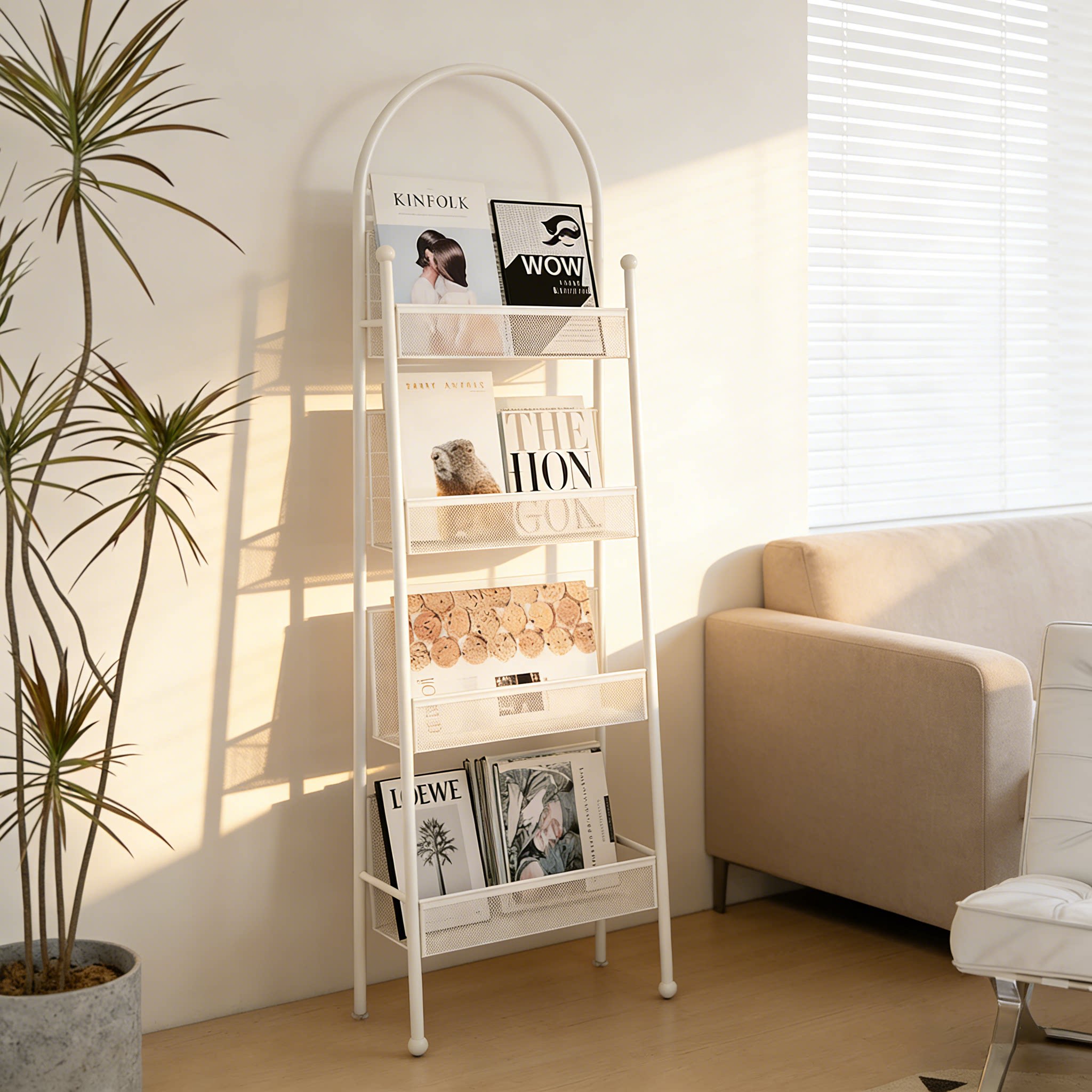 中古风创意摆件展示架靠墙收纳置物架书房落地书架铁艺报刊书报架