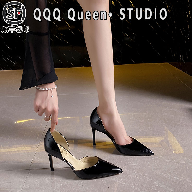 8厘米中空尖头高跟鞋女2025秋季细跟法式尖头侧空名媛高级感凉鞋