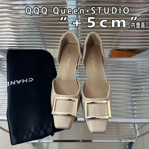 Right Video小个子内增高5cm百搭中空凉鞋低跟chips 奶茶色rv女鞋