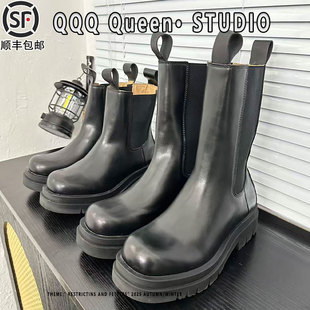 mona同款切尔西靴子2025秋冬季加绒松糕厚底马丁靴大码41-43短靴