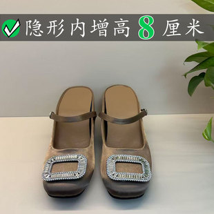Right Video绸缎鞋rv女半拖水钻方扣浅口包头方头拖鞋女夏季外穿