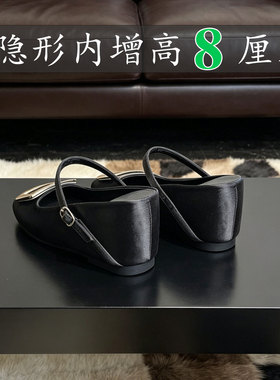 小个子内增高rv8厘米包头拖鞋女夏季外穿水钻方扣绸缎鞋穆勒凉鞋