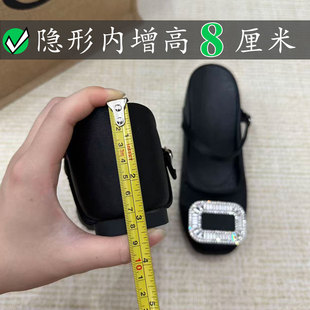 Right Video内增高rv水钻方扣包头半拖鞋女小个子天菜懒人8CM凉鞋