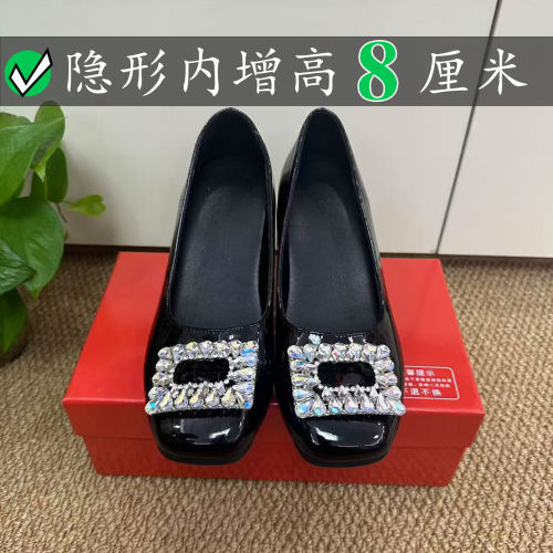 水钻方扣rv玛丽珍鞋女内增高8cm