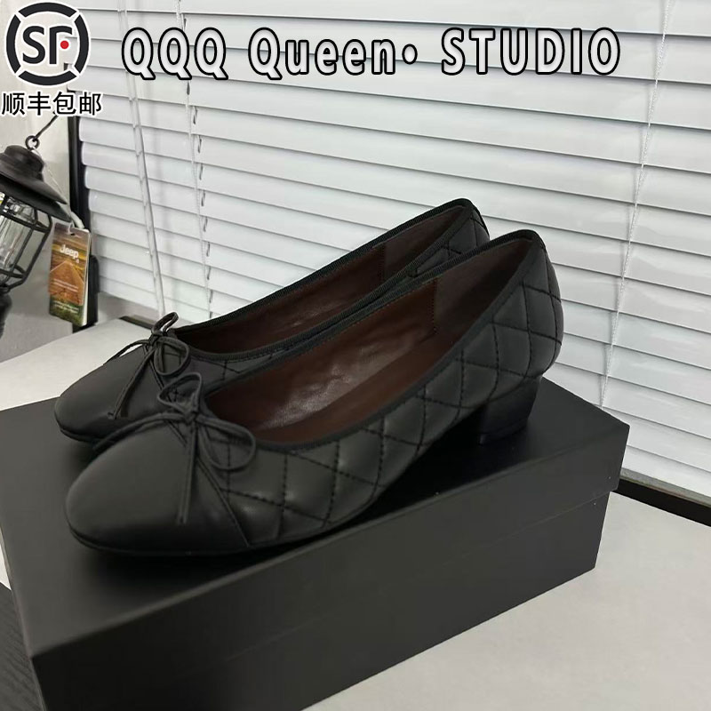 羊皮版粗跟蝴蝶结小香风单鞋女真皮2025秋冬季玛丽珍鞋圆头平底鞋