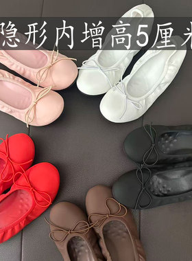 宅女同款蛋卷鞋红色摇摇鞋5CM芭蕾风女蝴蝶结内增高玛丽珍鞋单鞋