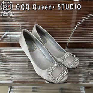 Right Video水钻方扣绸缎鞋女三十而已同款2025秋季王漫妮高跟鞋