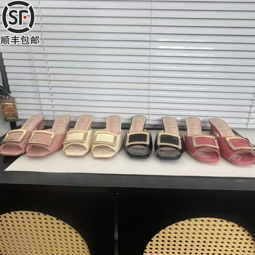 Right Video方扣露趾粗跟凉鞋夏季鱼嘴方头百搭马蹄跟外穿拖鞋女