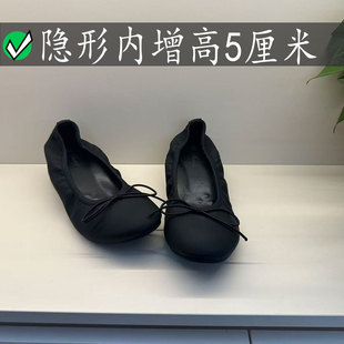 宅女同款5CM黑色蛋卷鞋芭蕾风摇摇鞋女蝴蝶结玛丽珍鞋内增高单鞋