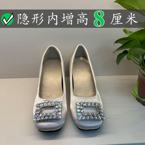 Right Video内增高小个子rv水钻方扣单鞋女浅口百搭8CM玛丽珍鞋女