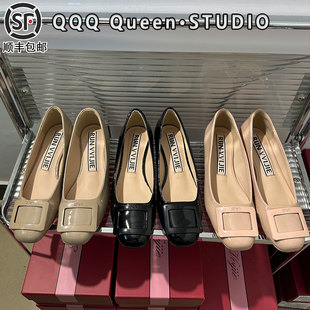 rv圆头裸色玛丽珍鞋女真皮2025秋季一脚蹬单鞋通勤方扣粗跟工作鞋