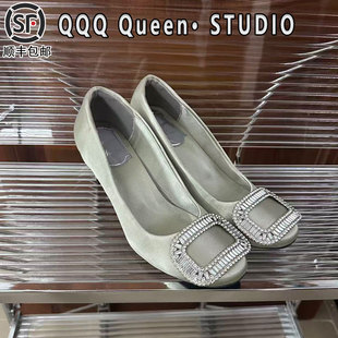 Right Video三十而已水钻方扣绸缎鞋女同款2025秋季王漫妮高跟鞋