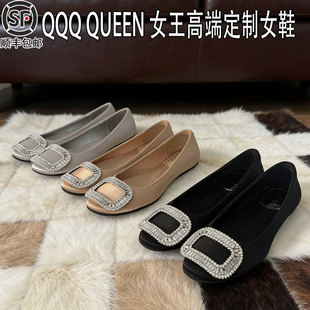 rv水钻方扣绸缎鞋女真皮2025秋冬季浅口通勤玛丽珍鞋平底圆头单鞋