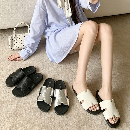 羊皮版~不累脚平底一字拖鞋女夏季外穿绝美沙滩度假露趾凉拖鞋女