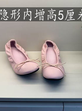 5CM宅女同款蛋卷鞋粉色芭蕾风蝴蝶结玛丽珍鞋女内增高单鞋摇摇鞋