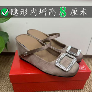 Right Video内增高8CM包头拖鞋女水钻方扣一字带小个子外穿rv凉拖