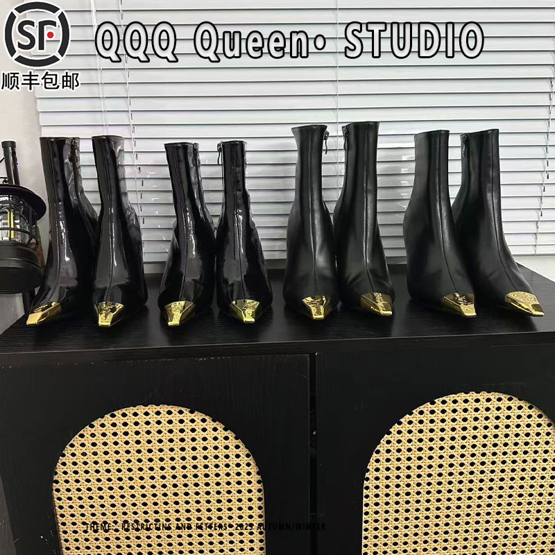 杨树林明星同款尖头高跟靴子女加绒2025秋冬季甜酷短靴真皮堆堆靴