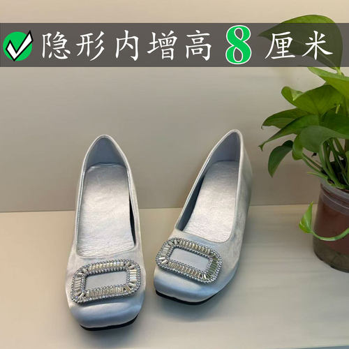 Right Video轻熟风水钻rv方扣方头浅口单鞋女内增高一脚蹬通勤鞋
