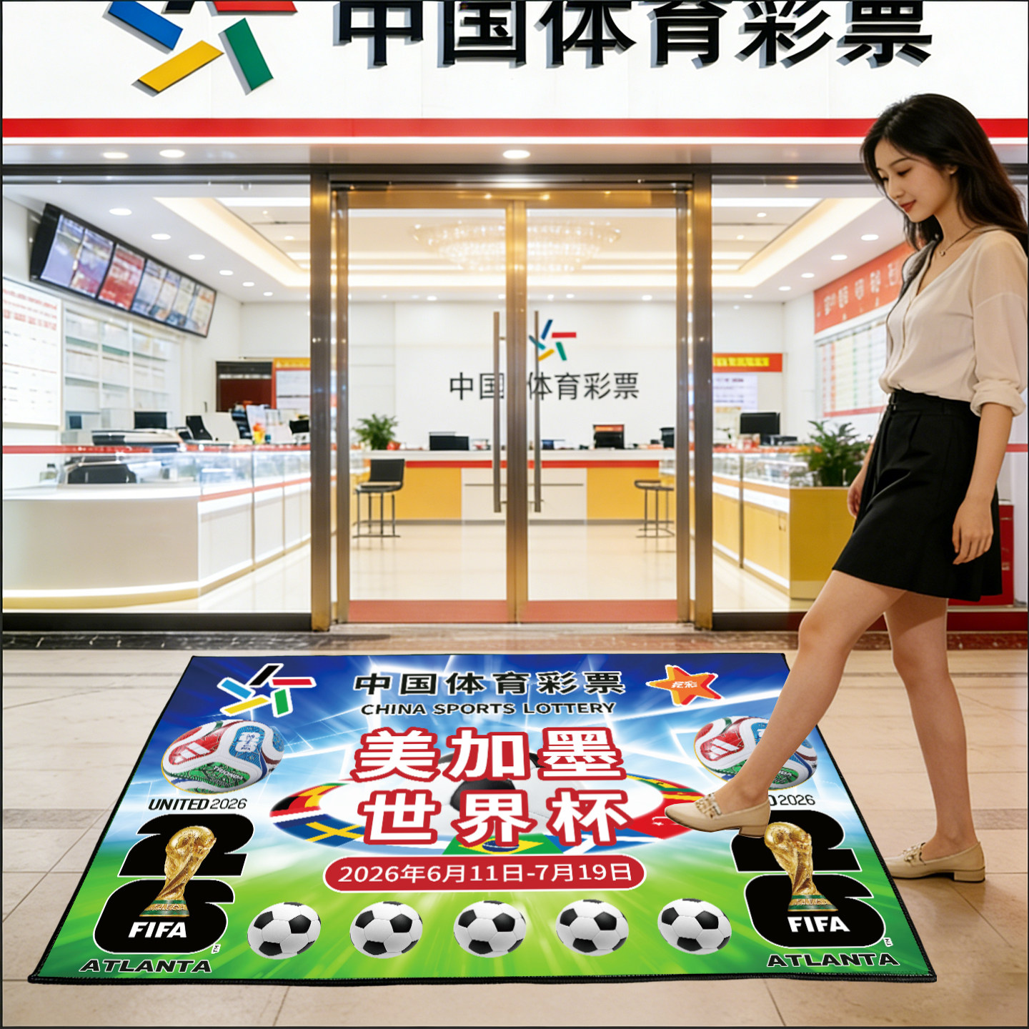 世界杯体彩彩票店装饰中奖门垫赛事地毯可定制水晶绒防滑水洗地垫