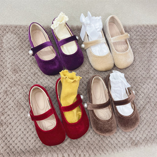 女童皮鞋2025秋冬季儿童二棉鞋软底小女孩公主丝绒小香风加绒单鞋