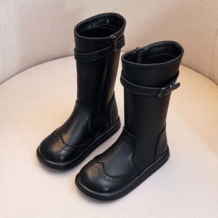 女童靴子2025年新款秋冬季高筒长靴加绒二棉鞋子儿童公主真皮单靴