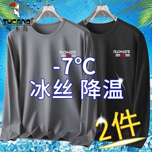 冰丝网眼印花长袖 吸汗薄款 啄木鸟新款 t恤夏季 圆领上衣 体恤衫 男士