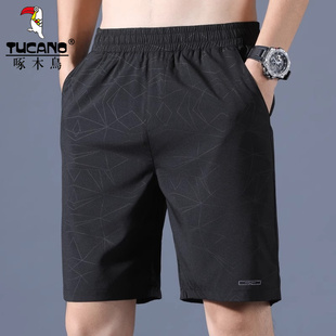 男士 凉感短裤 夏季 运动宽松中裤 啄木鸟新款 透气直筒五分裤 冰丝薄款