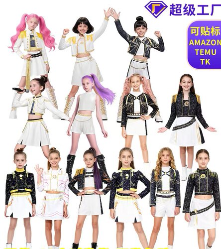 跨境5K-POP猎魔女团cos黑金衣服打歌鲁米恶魔猎人万圣节表演服装