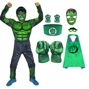绿巨人衣服儿童万圣节cos服饰动漫演出服雷神绿巨人衣服拳击手套