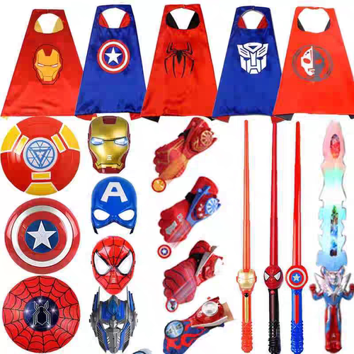钢铁侠披风儿童套装男孩万圣节cos擎天柱蜘蛛侠披风美国队长盾牌