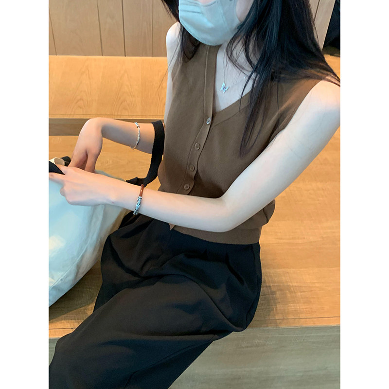 大可自制气质黑色外穿针织马甲吊带背心女夏季独特别致短款上衣潮