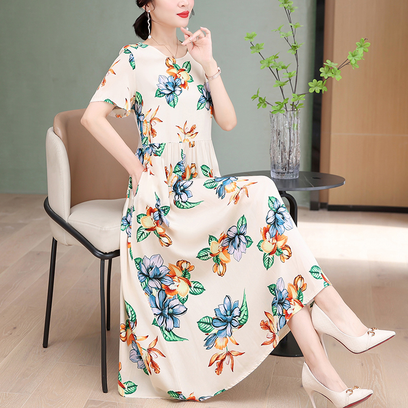 夏季连衣裙妈妈绵绸2024