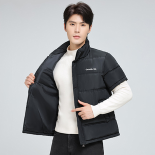 男士短袖棉袄羽绒棉服特加肥加大码号厚款老年人头肥佬半袖棉衣冬