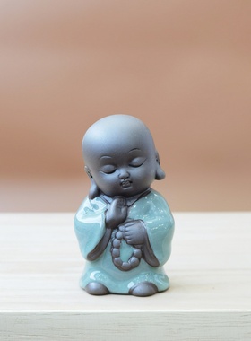 陶瓷小和尚摆件禅意茶宠茶几坐姿佛像沙弥鱼缸假山盆景造景人装饰