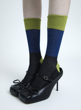 SS2L春夏几何不规则色块拼接设计感双针中筒袜子堆堆袜女ins潮