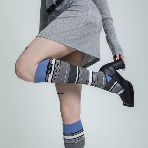 秋冬高弹条纹彩色小腿袜长筒袜女