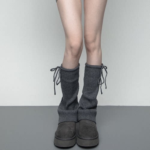 秋冬纯色绑带蝴蝶结微喇袜套女