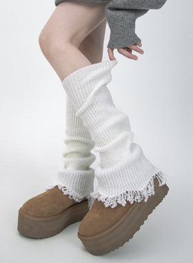 SS2L秋冬纯色针织加厚保暖微喇叭袜口手工破坏个性废土袜套堆堆袜