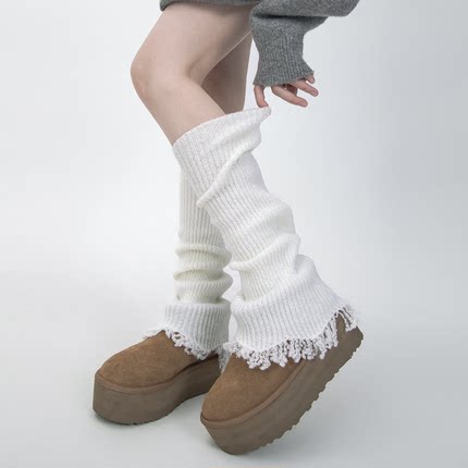 SS2L秋冬纯色针织加厚保暖微喇叭袜口手工破坏个性废土袜套堆堆袜