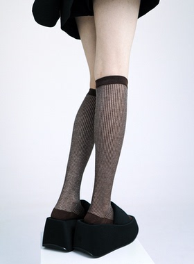 春夏极简时尚亮闪银丝轻薄透气显瘦网眼纯色小腿袜中筒袜子女ins